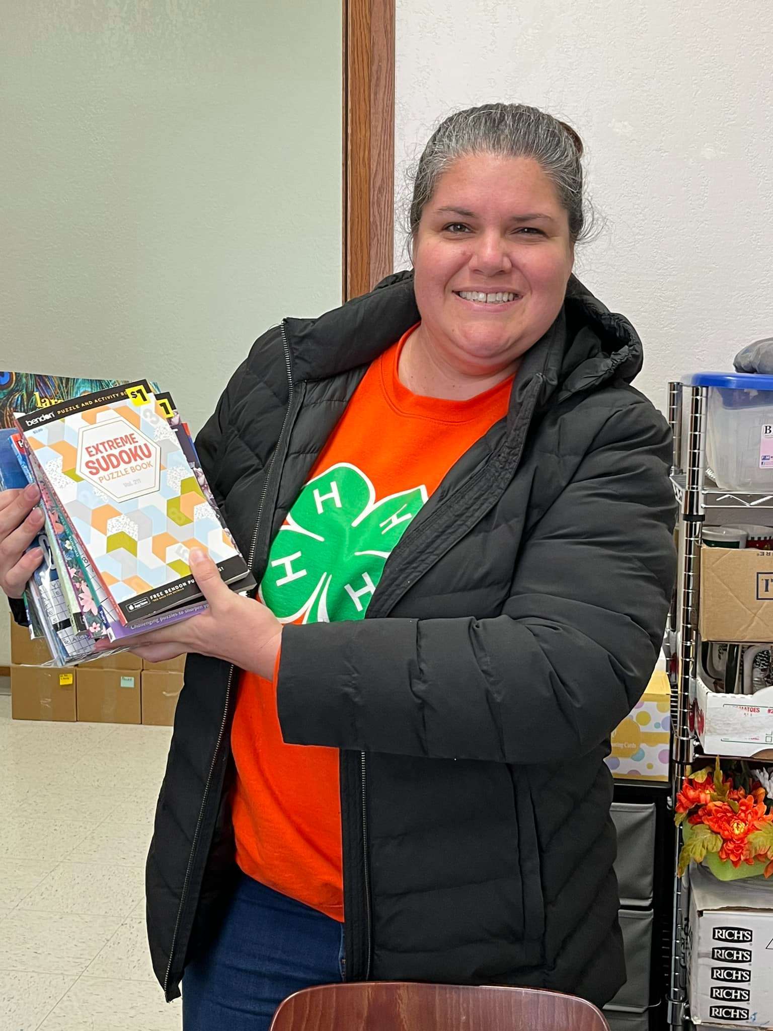 2 4-H groups donated puzzle books to share with recipients of Bond County Meals on Wheels